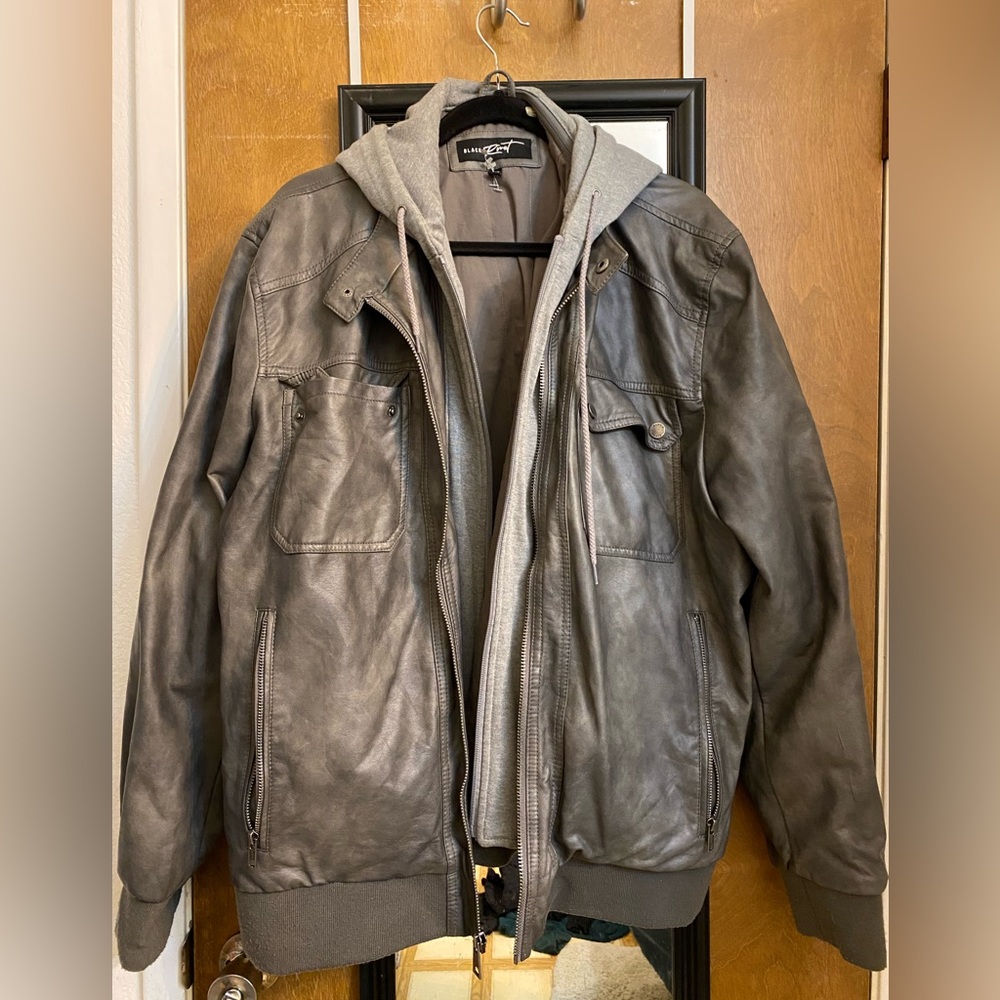 Grey Faux Leather Layered Jacket